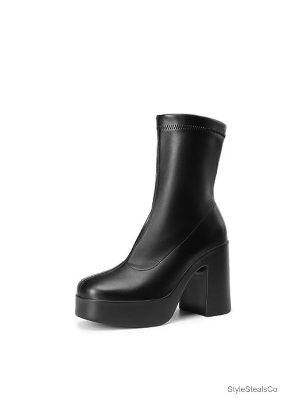 Women's Chunky Platform Ankle Boots Stretchable PU Side Zip